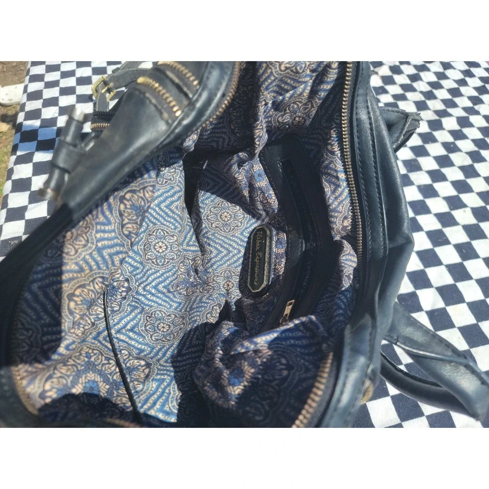 Urban‎ Expressions Black Faux Leather Satchel Shoulder Bag Vegan Gold Zip